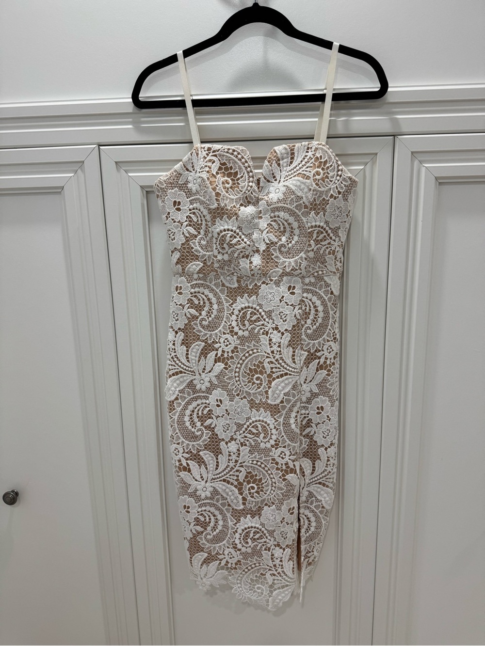 Guess White Lace Midi Dress with Nude Lining